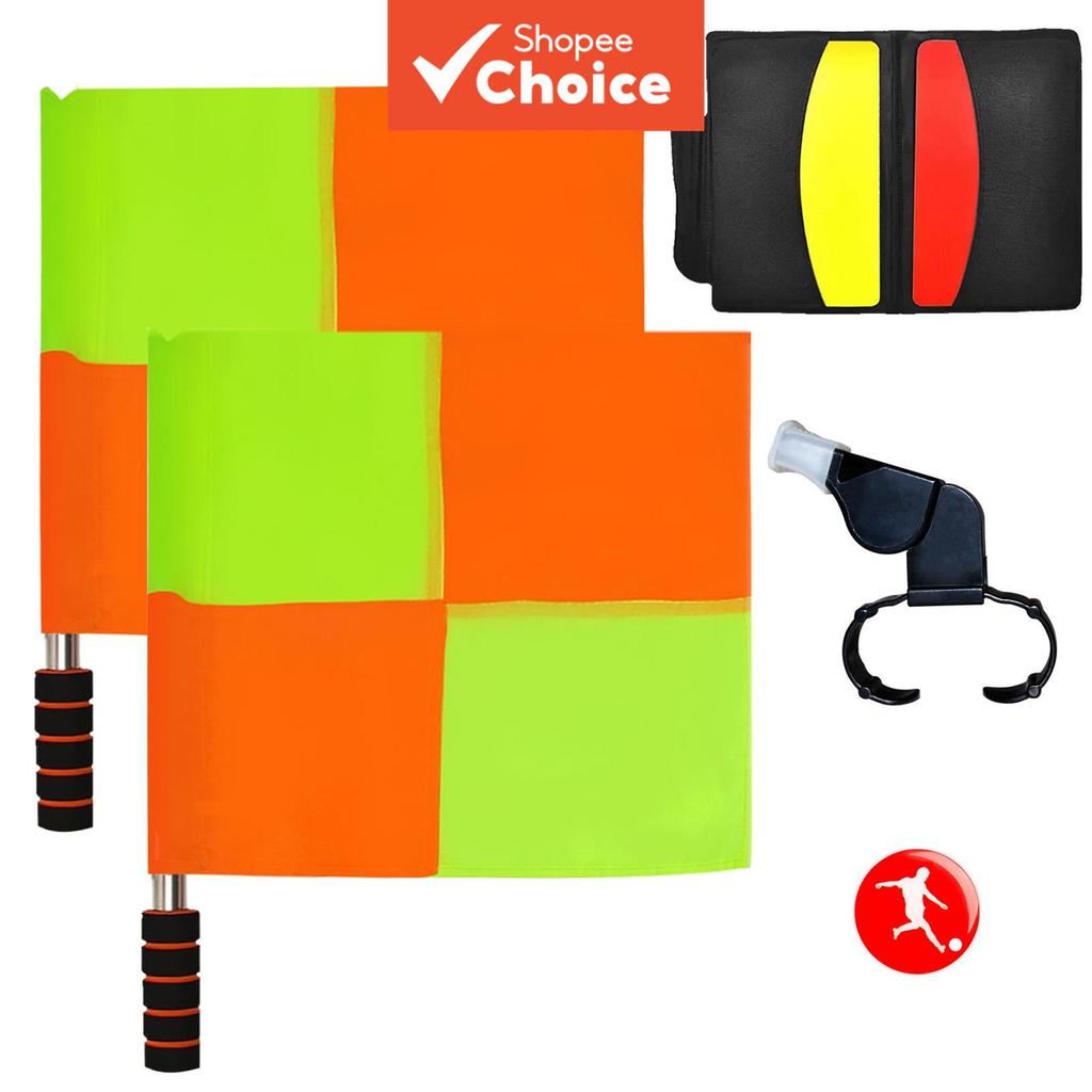 Kit Auxiliar de Árbitro de Futebol – Bandeiras de Canto, Cartões de Árbitro, Apito, Moeda de Sorteio e Caderno,