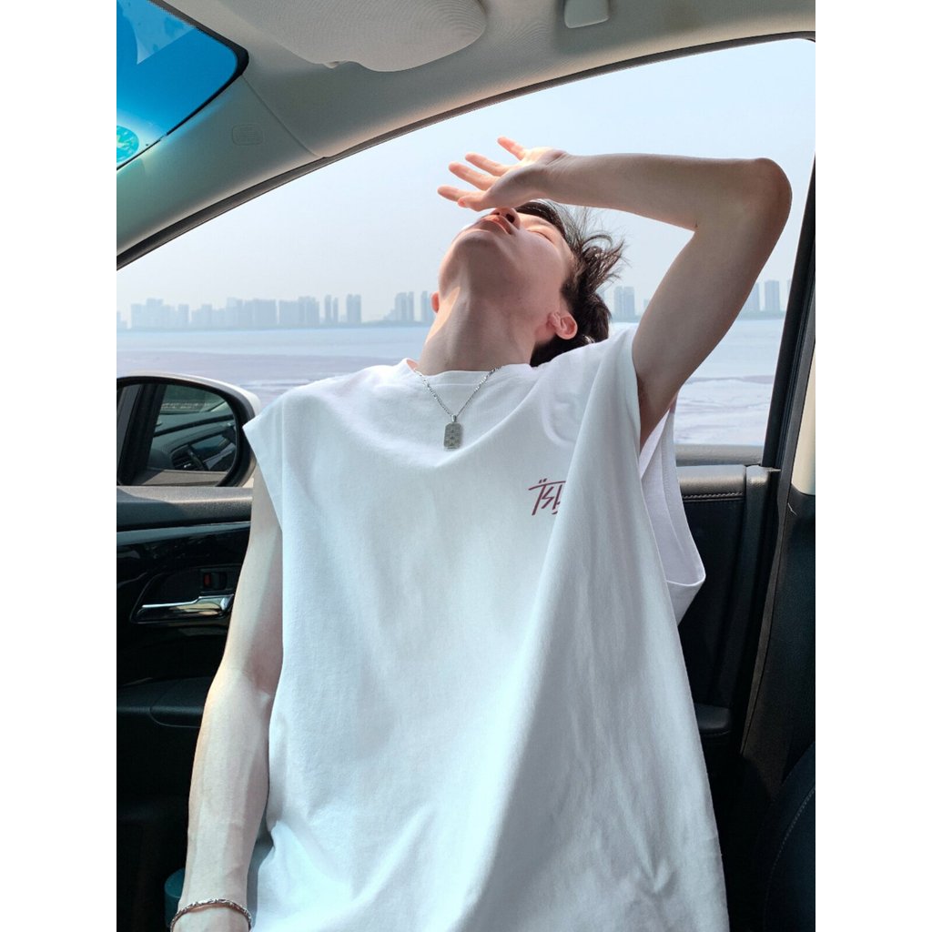 Street Wear carta pequena etiqueta estilo esportivo em torno do pescoço colete masculino verão oversize solto em torno d