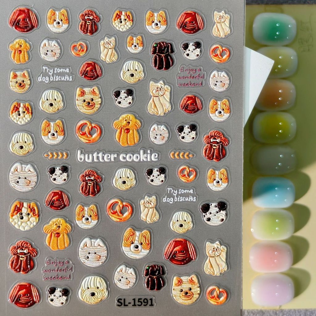Adesivos de Arte para Unhas de Filhote com Tema de Biscoito de Manteiga, 3D, Impermeáveis, Bolo de Cereja, Filhote Fofo,