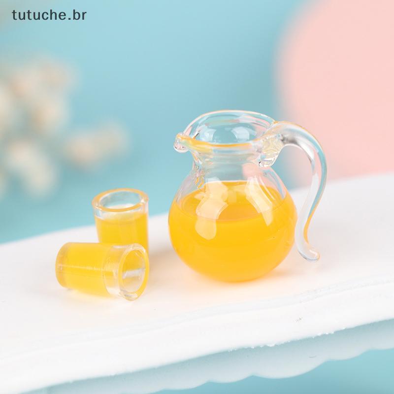 TU 3 Pçs/set 1 : 12 Casa De Bonecas Em Miniatura Copo De Bebida Jarro De Suco De Laranja Modelo Decoração De Cozinha BR
