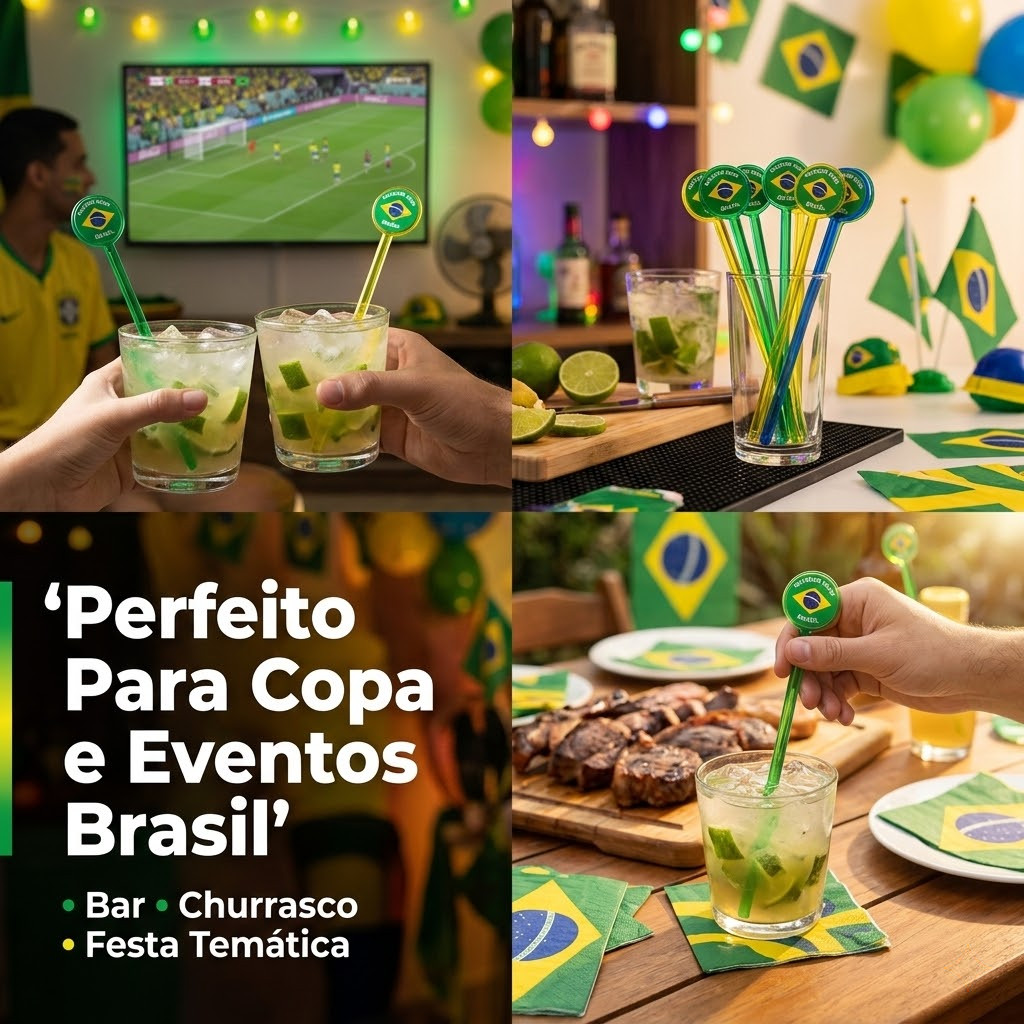 Mexedor De Drink Barzinho Copa Do Mundo Brasil Hexa Campeão Enfeite De Bebida Caipirinha 10 Peças