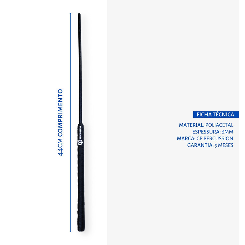 Baqueta CP Percussion Bacurinha Tamborim Profissional 6mm Artesanal Preta