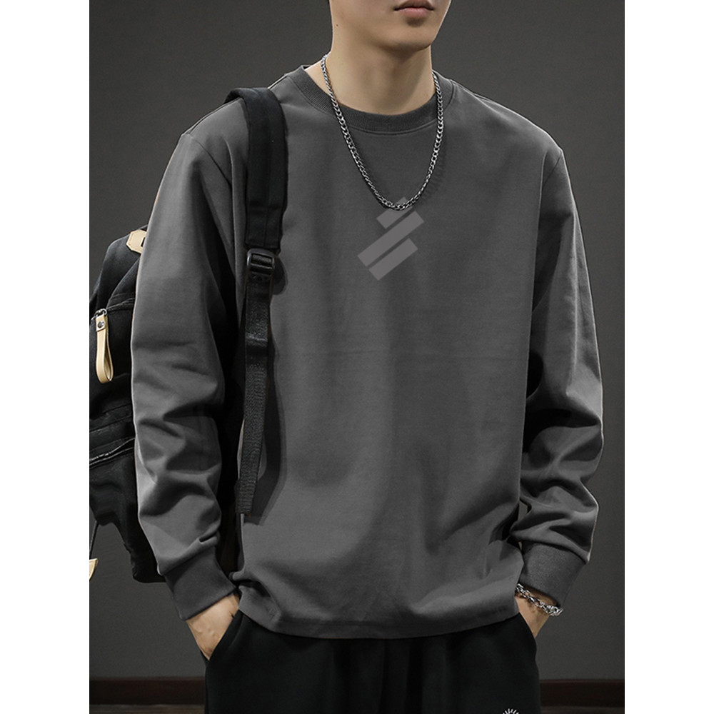 Primavera outono puro algodão de manga comprida camiseta masculina solta Street Wear camiseta ins casal americano impres
