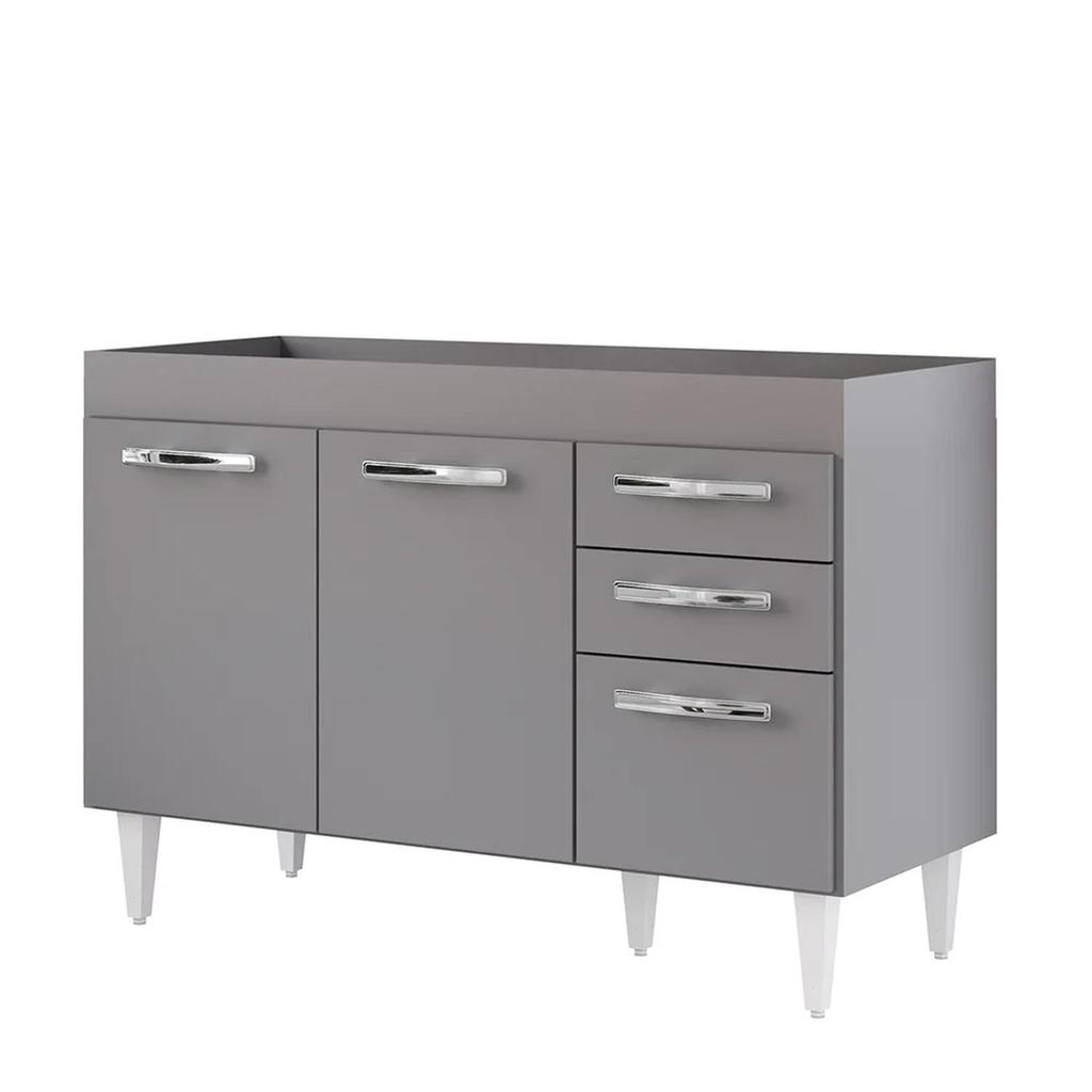 Balcão Gabinete Para Pia 120cm 3 Portas sem Tampo Suécia Cinza - Lumil