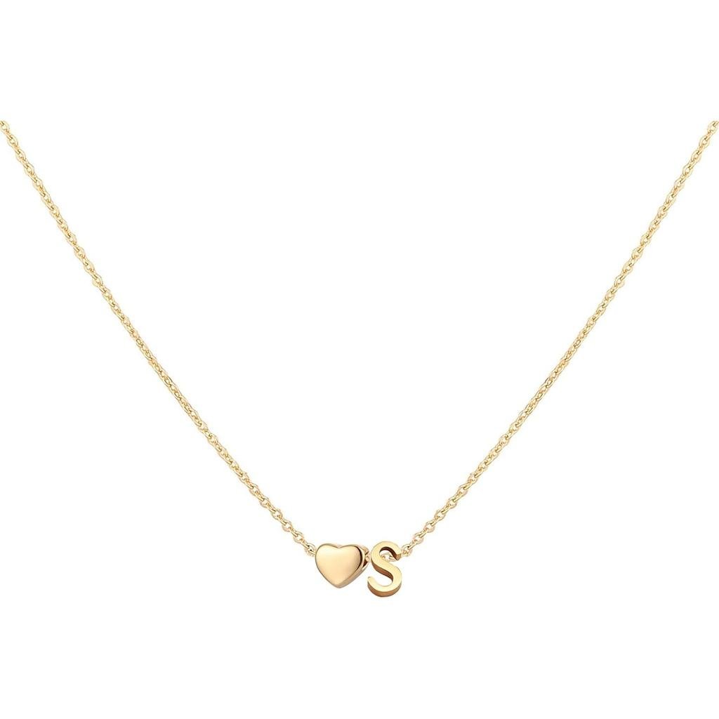 Colar de Coração com Inicial Glimmerst, Banhado a Ouro 18K, Aço Inoxidável, Colar com Letra e Coração Pequeno, Colar Per