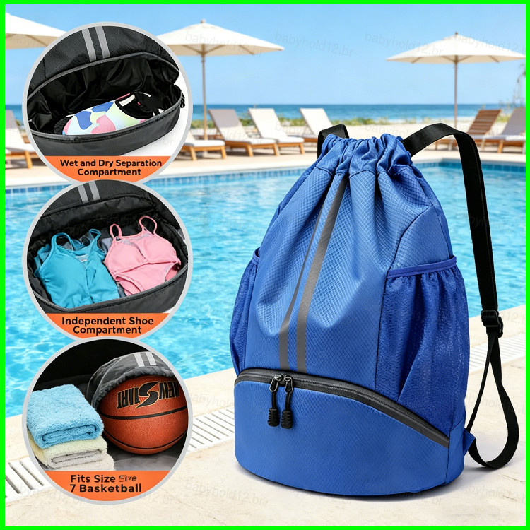 Mochila Esportiva Com Cordão BB12 Separação Seca E Úmida Bolsa Independente Para Armazenamento De Equipamentos De