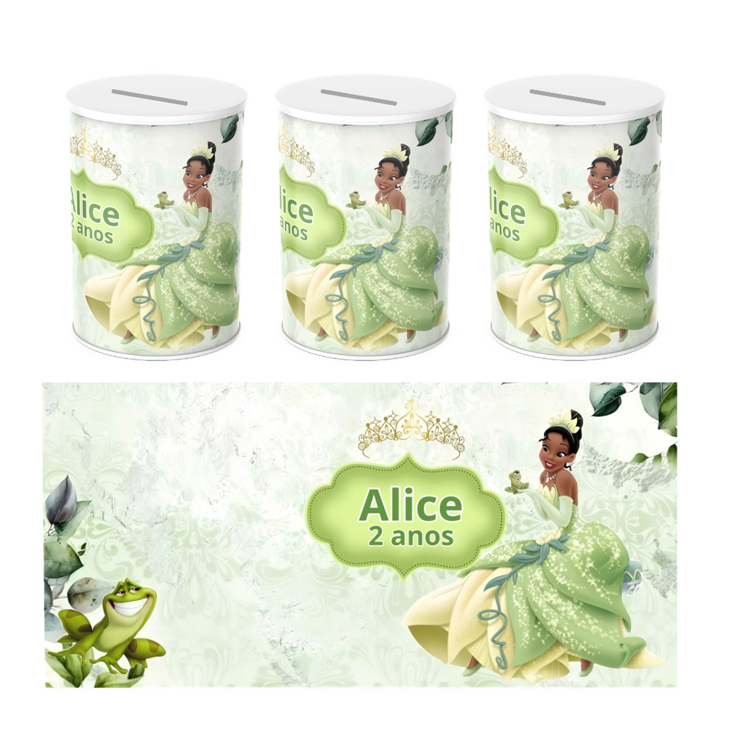 Rotulo Adesivo para Cofrinho Personalizado para Festa Infantil de Criança Mimo Lembrancinha Princesa Tiana Adulta