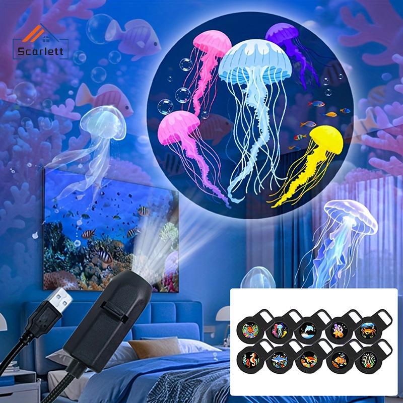 [Scarlett] 16 Cores USB LED Ocean Life Lâmpada De Projeção Projetor Decorativo Luz Noturna Para Quarto De Criança Presen