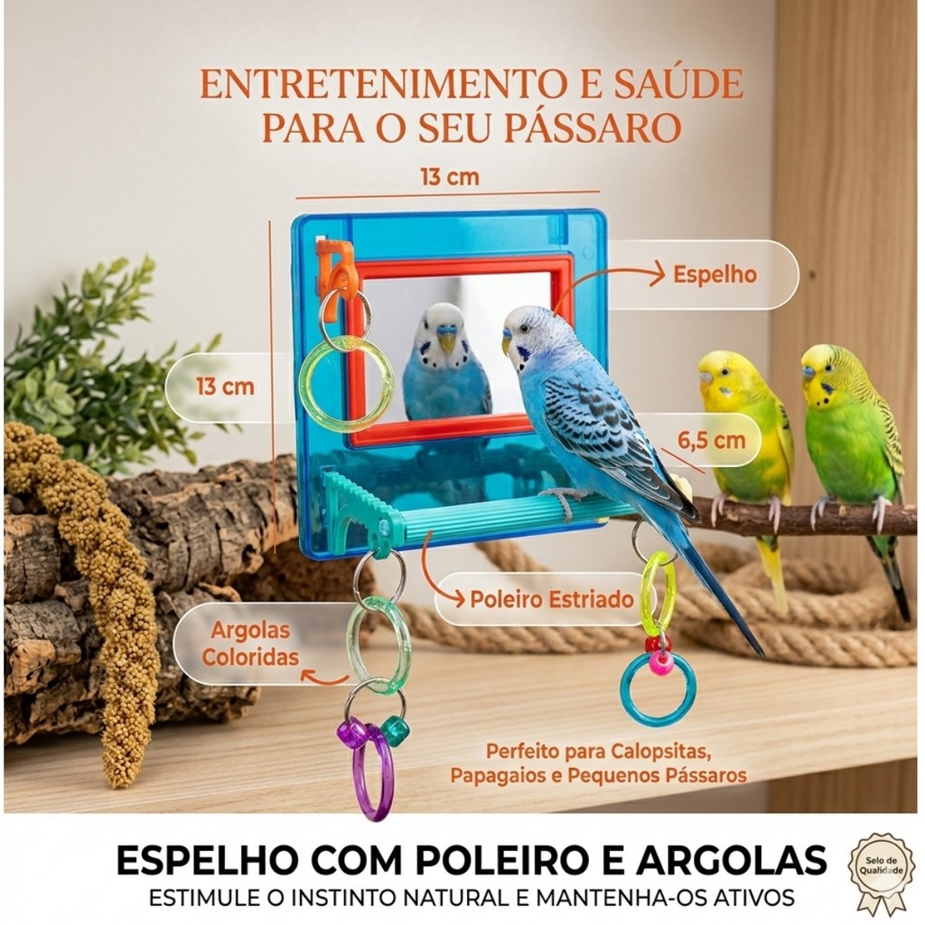 Brinquedo Multiplay Diversao c/ Poleiro e Espelho Bird Toy - Passaros Diversos