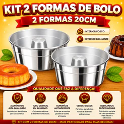 Kit 2 Formas De Bolo E Pudim 20cm Com Furo Central Alumínio Redonda Bolo Caseirinho Assadeira Jogo Duas Unidades
