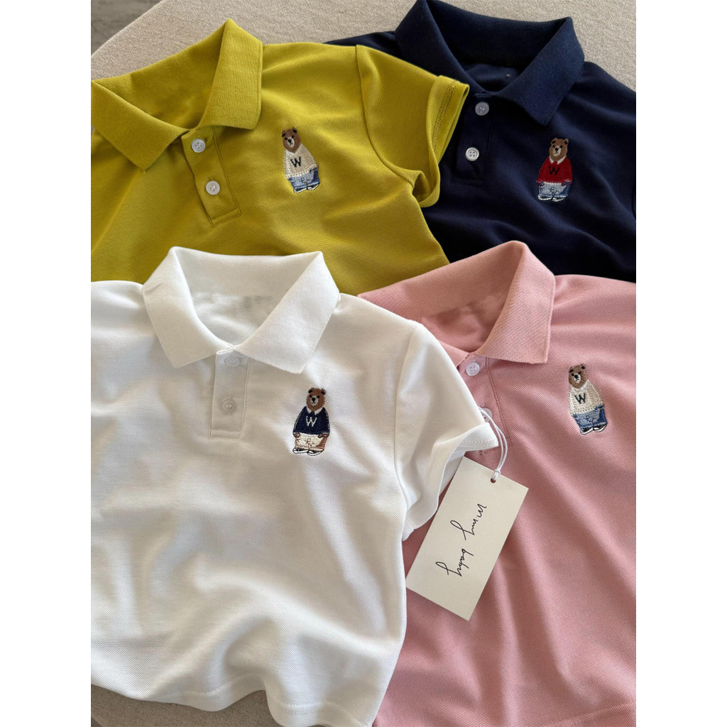 100% algodão crianças camisa POLO de manga curta verão versão coreana meninos meninas bebê lapela camiseta bordado dos d