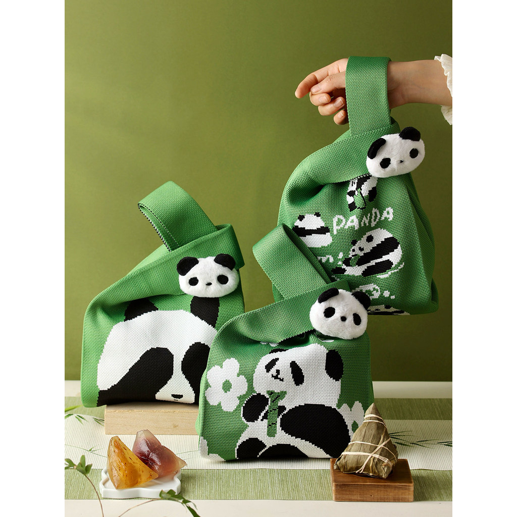 Grande Panda Cultural criativo saco de malha bolsa periférico trabalho artigos diversos pequeno saco de pulso malha pano