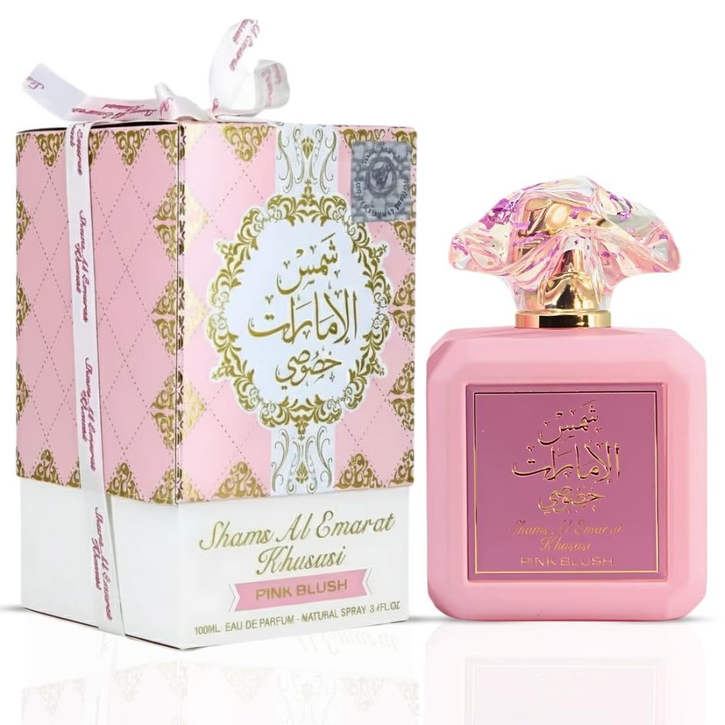 perfume Para Pink Blush Shams Al Emarat Khususi 3.4 FL.OZ-Eau de Parfum Spray 100ml-Fragrância Refinada Marshmallow Mora