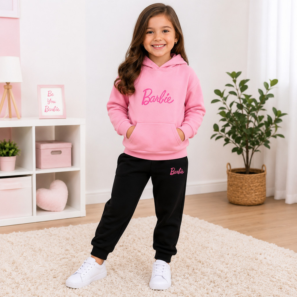Conjunto Moletom Infantil de algoão Boneca Famosa Girl Menina Agasalho Quentinho estampado Barbie