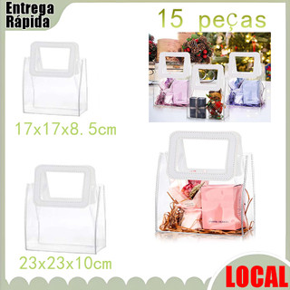 15 peças sacola quadrada transparente Material de PVC 17x17x8.5cm/23x23x10cm durável