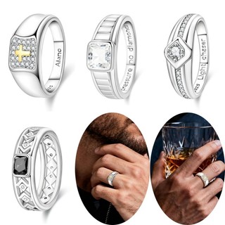 Anel masculino Original S925 prata rosto largo cruz anel masculino quadrado diamante anel masculino preto Jazz
