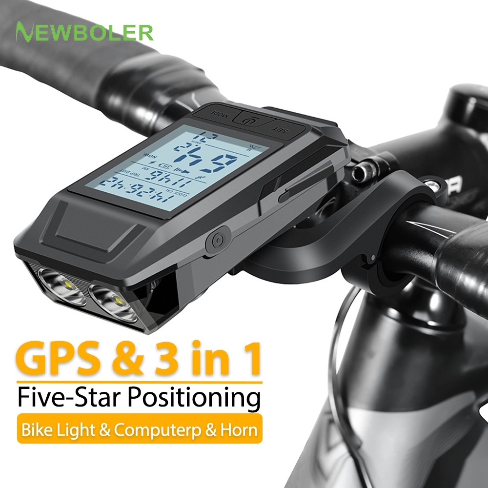 NEWBOLER GPS Luz Da Bicicleta Computador 3 Modo Chifre Lanterna Ciclo Velocímetro Luzes Dianteiras Ciclismo Farol