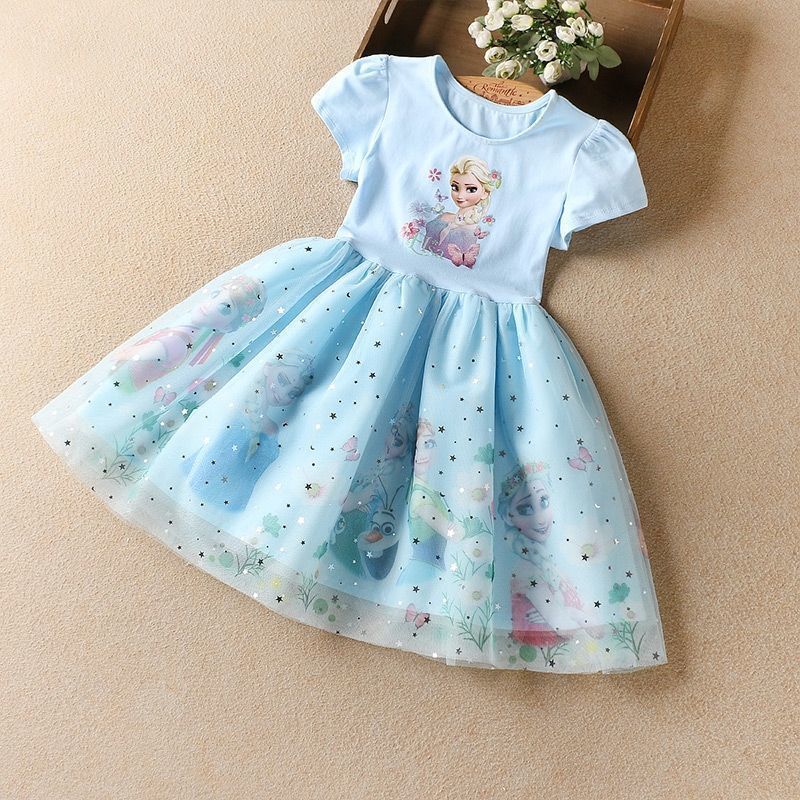 Meninas vestido de verão roupas infantis Elsa vestido de princesa crianças de manga curta Pettiskirt menina saia congela