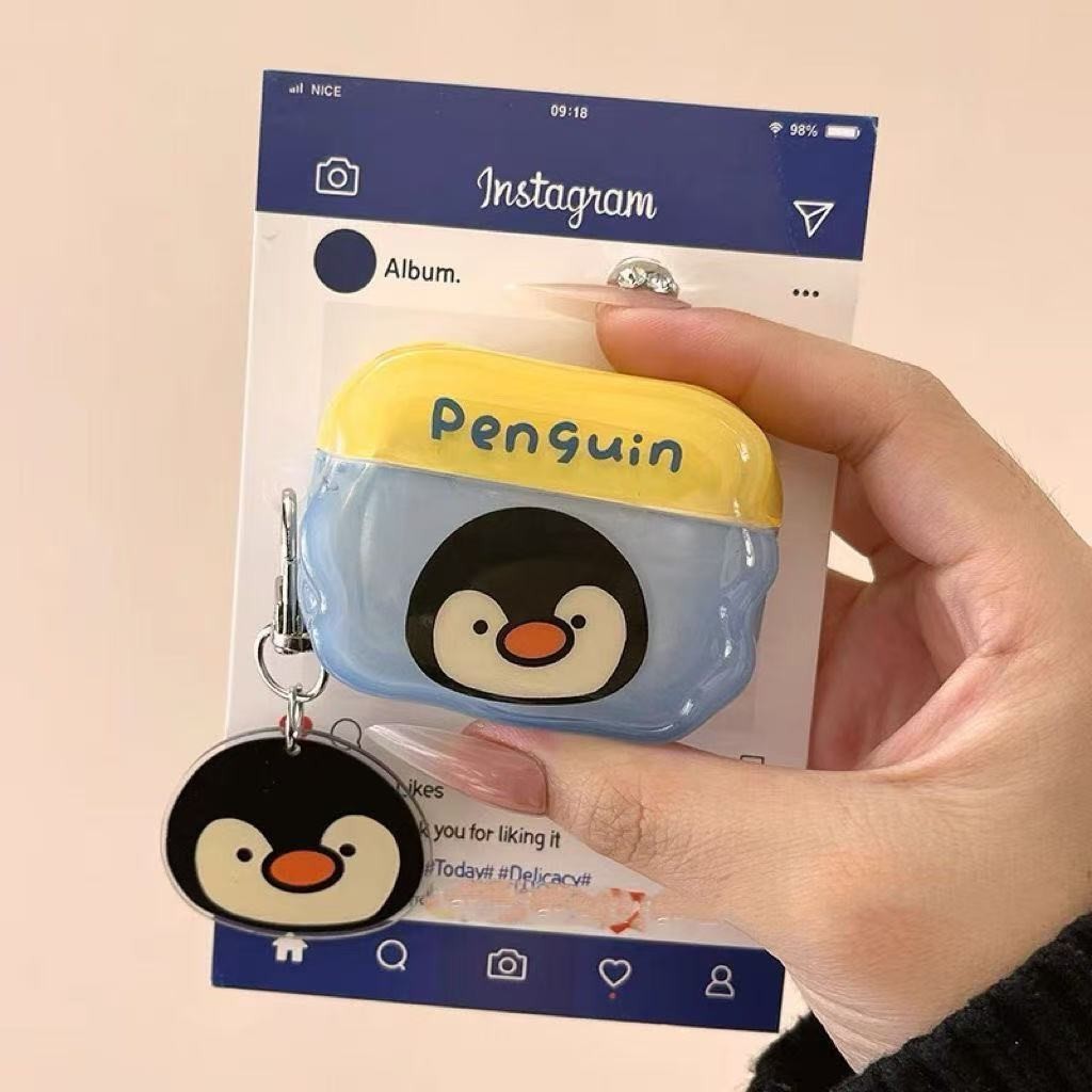 Capa protetora adequada para AirPods 4, Penguin AirPods 2, AirPods Pro 3, capa protetora pequena X0N0
