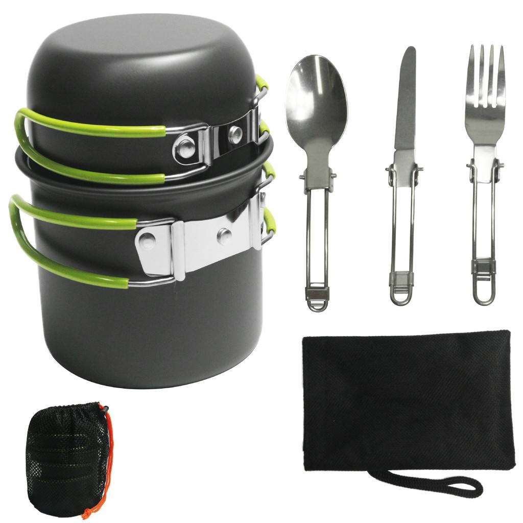 Produtos ao ar livre conjunto de panelas ao ar livre 1-2 pessoas panelas portáteis de acampamento com talheres DS-101