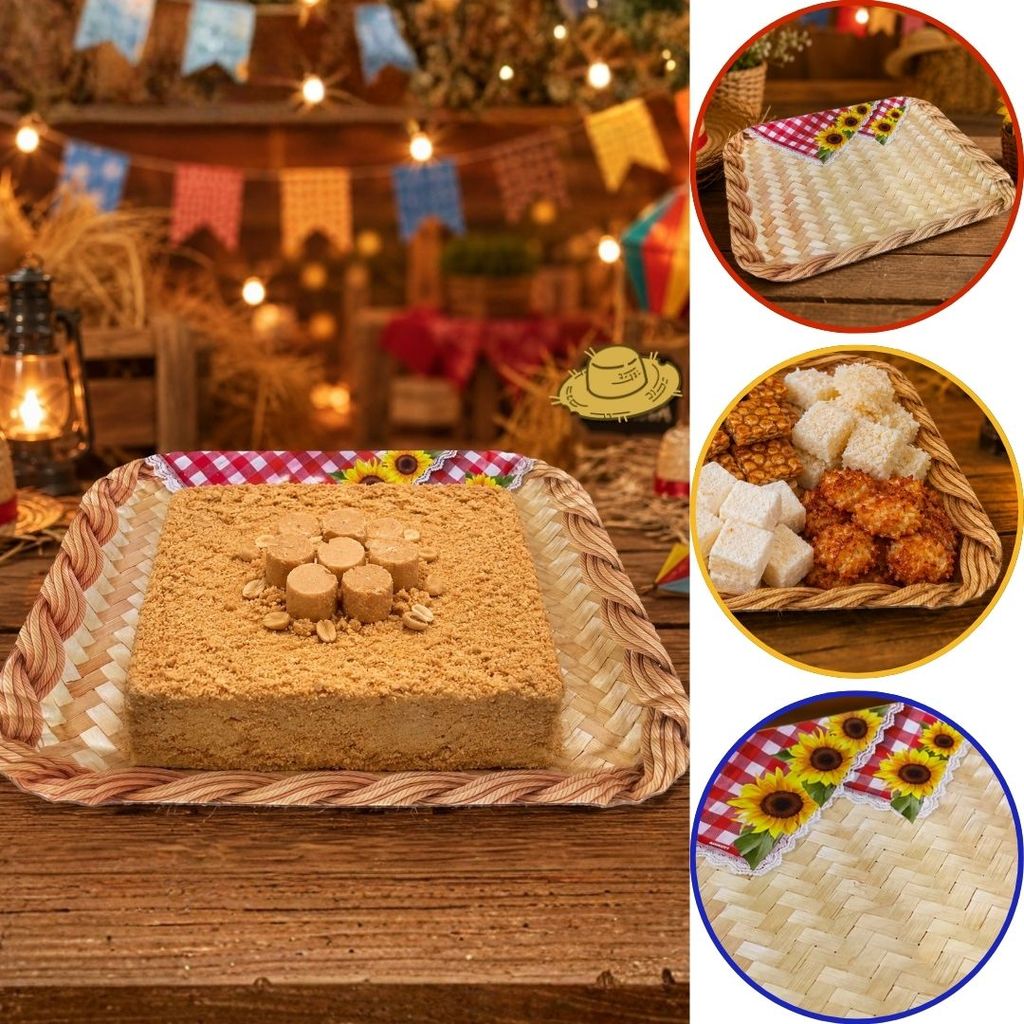 5~10 BANDEJA FESTA JUNINA 27,5X33,5 CM DE PAPEL ARRAIA GIRASSOL (KX) 7104-34 (CHOCO)