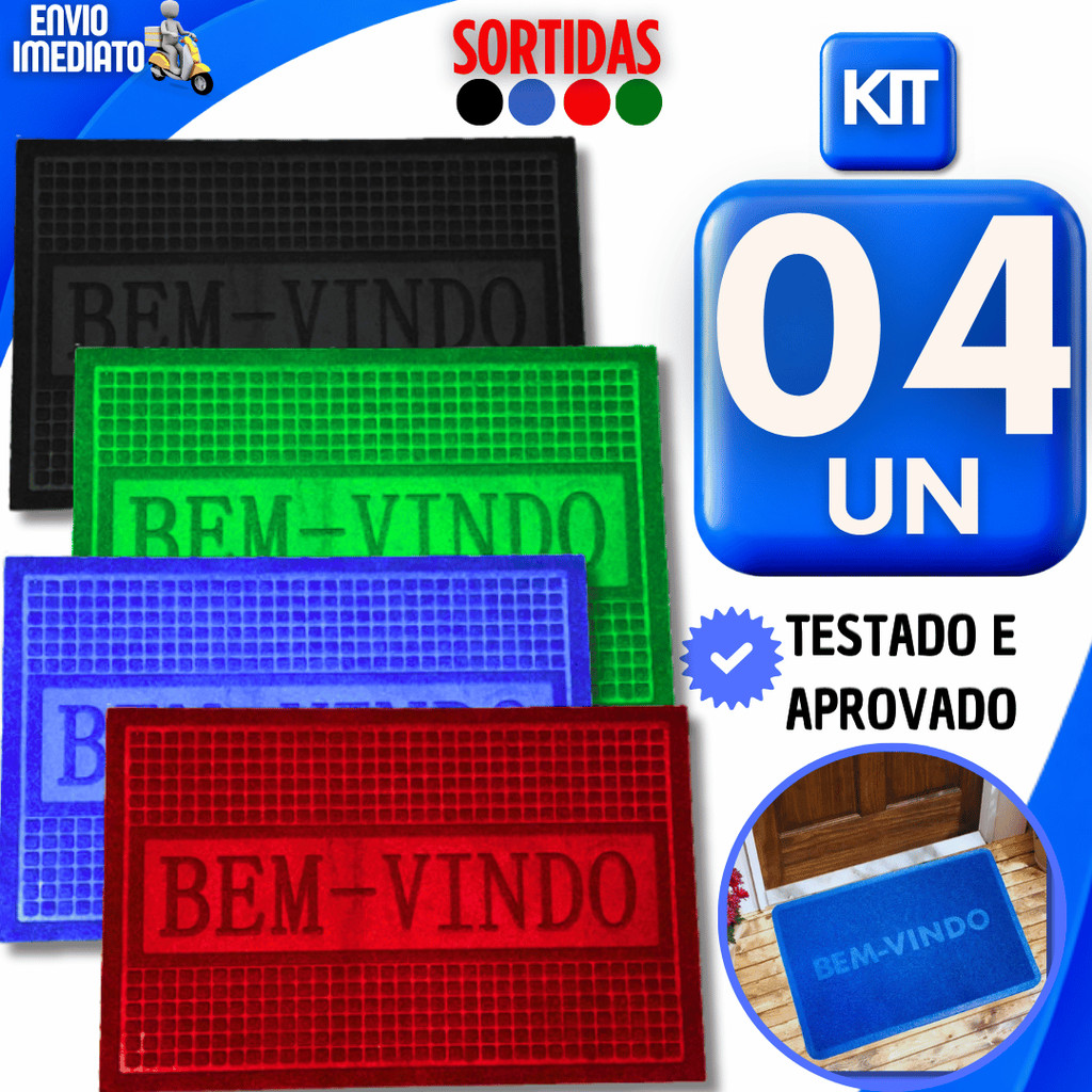 Kit Tapete Bem Vindo Capacho Porta Entrada 58x38Cm Vinil Antiderrapante Emborrachado Utilidades