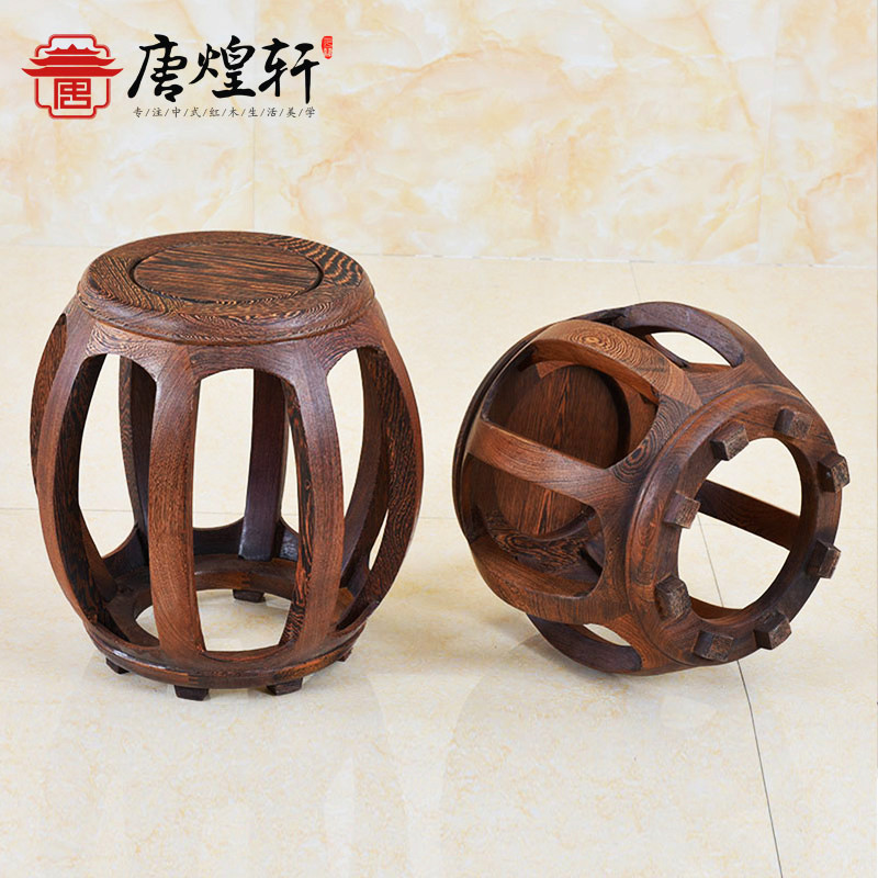Móveis de mogno Wenge tambor redondo fezes de madeira maciça baixo fezes chinês antigo cais fezes pequenas fezes redonda