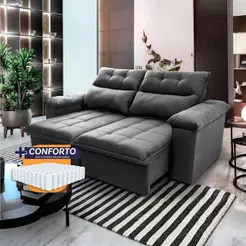 Sofá Retrátil Reclinável Verona 1,80m Suede Velut Cinza Molas Ensacadas - King House