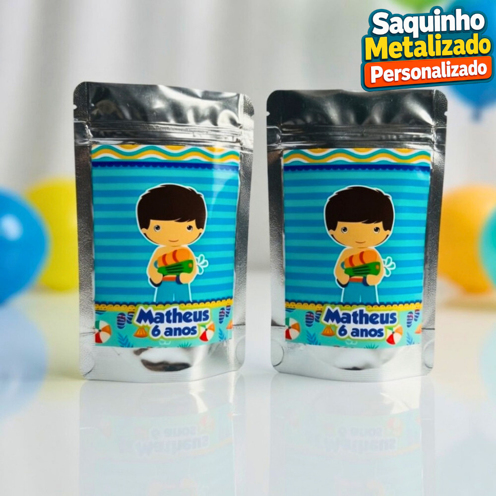 Saquinho Metalizado Pool Party Menino Personalizado / Lembrancinha de Festa /Aniversário