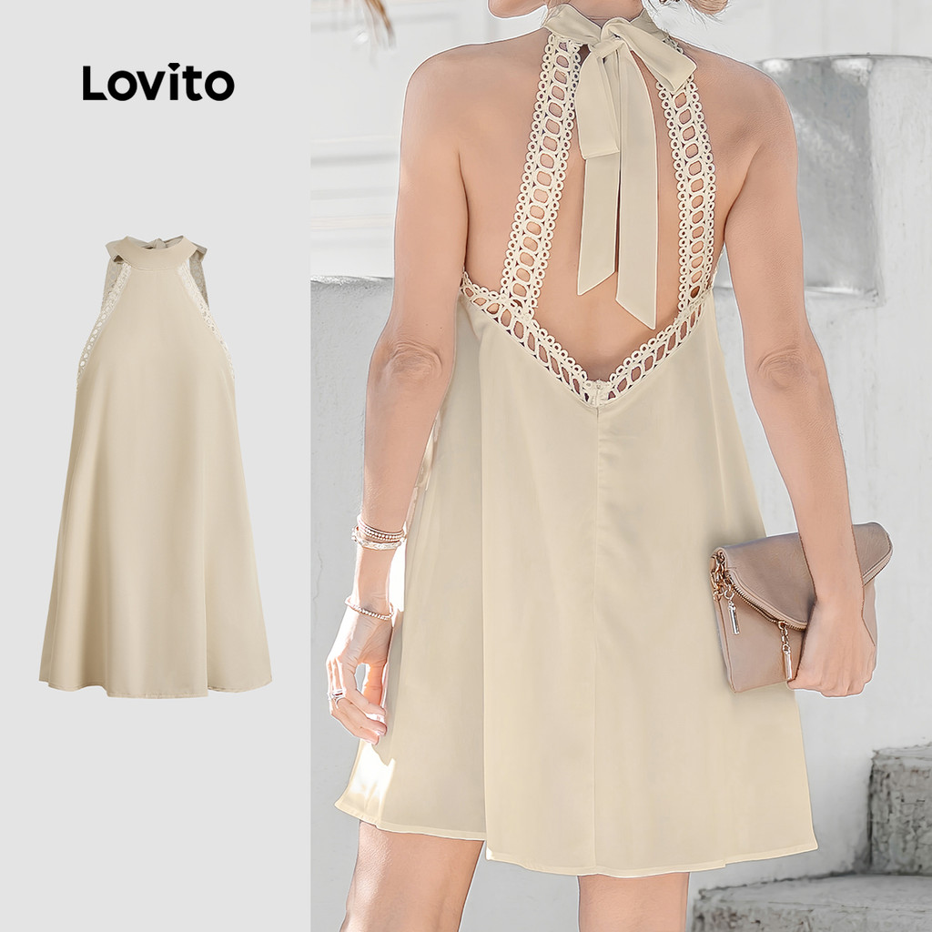 Lovito Férias Vestido Com Amarração Nas Costas Macio E Confortável Primavera/verão Damasco Feminino Bordado L137ED807