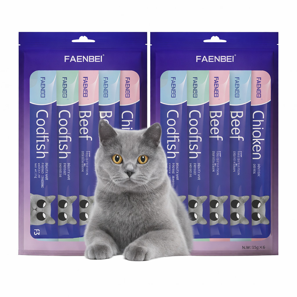 Snack para Gatos Tipo Churu Cremoso Frango Carne Bacalhau 18 Unidades