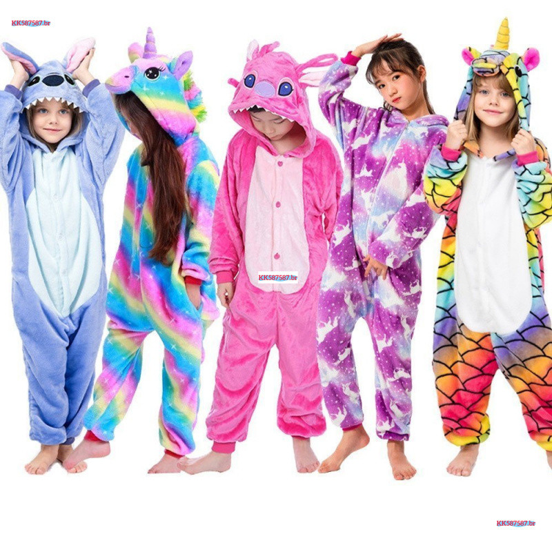 Novos pijamas de inverno infantis, macacões de animais, macacões de panda e unicórnio, adequados para meninos e meninas,