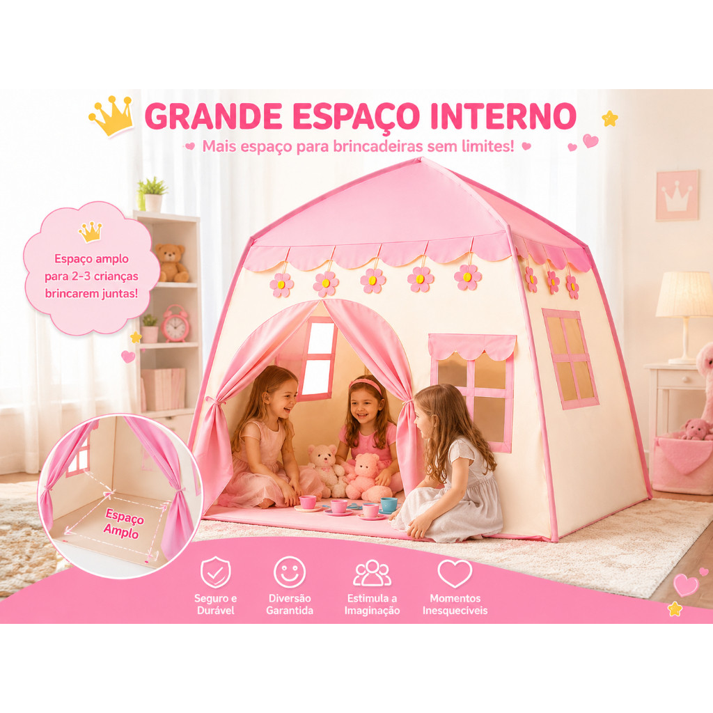 Casinha Infantil Rosa Tenda Princesa Menina Espaço Amplo 130cm