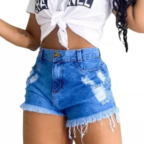 Short Jeans Feminino Hot Pants Cintura Alta Modelo Anita MARI STORE ACHADINHOS