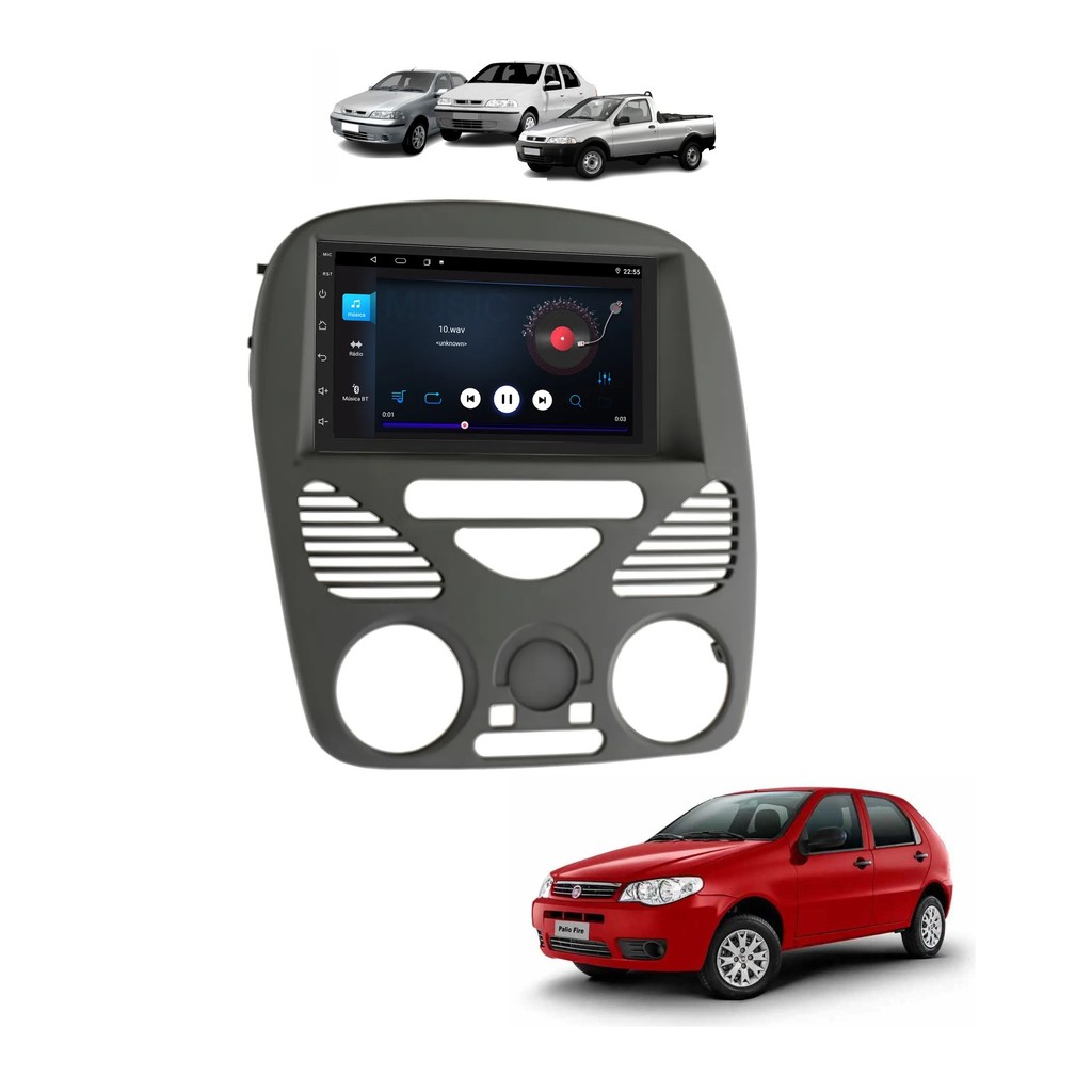 Kit Multimidia Palio Siena Strada Fire 2001 / 2014 Sem Ar 7 Pol Carplay AndroidAuto Sem Fio - Roadstar 7200BR