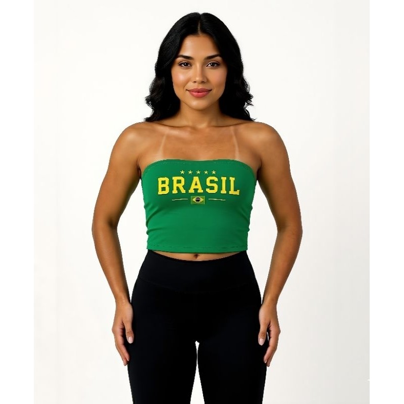 Tomara Que Caia Brasil Feminino Cropped Seleção Brasileira Verde Amarelo Azul/P,M,G,Gg — imagem 2 de 2