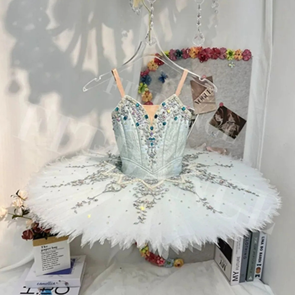 Traje de dança de bailarina para adultos e crianças, vestido tutu de princesa, tutu de cisne pequeno, roupa para apresen