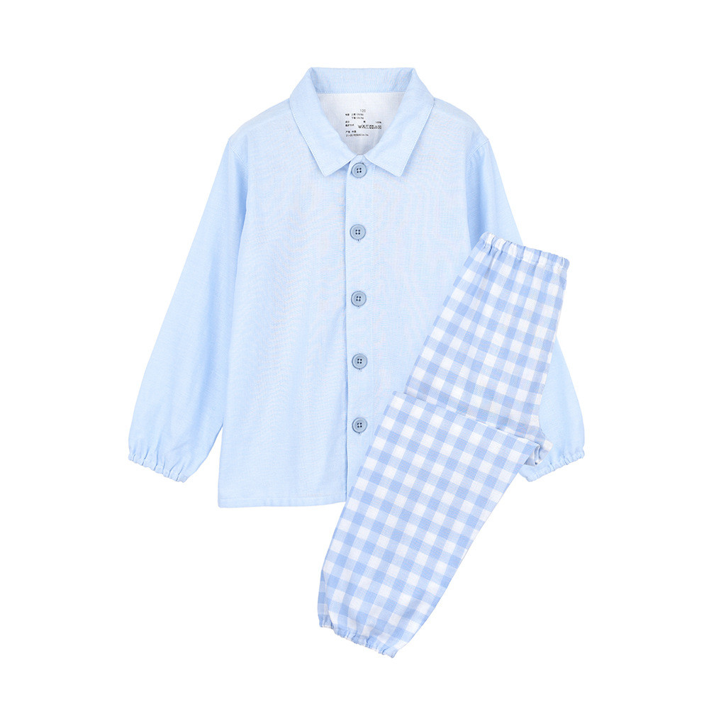 Conjunto de pijama infantil sem costura de gaze de camada dupla de algodão