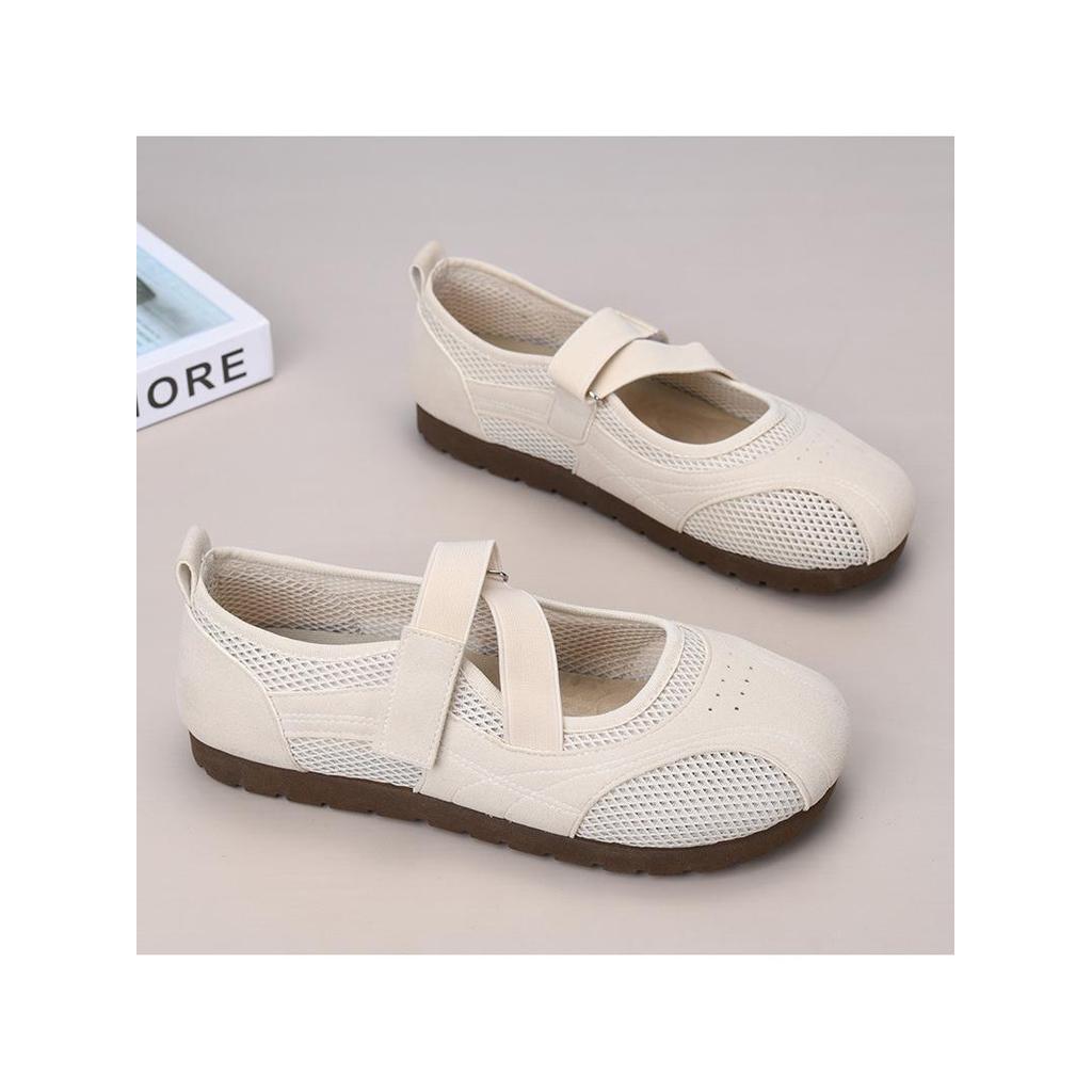 2025 verão novo estilo sapatos de malha feminino Velcro Mary Jane sapatos femininos planos All-Match sapatos casuais con
