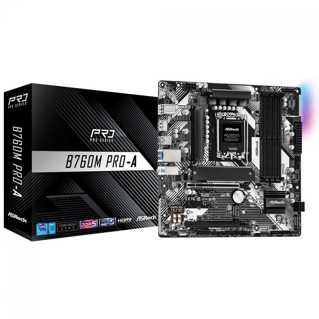 Placa Mãe ASRock B760M Pro-A, Chipset B760, Intel LGA 1700, mATX, DDR5 (Terabyte Oficial)
