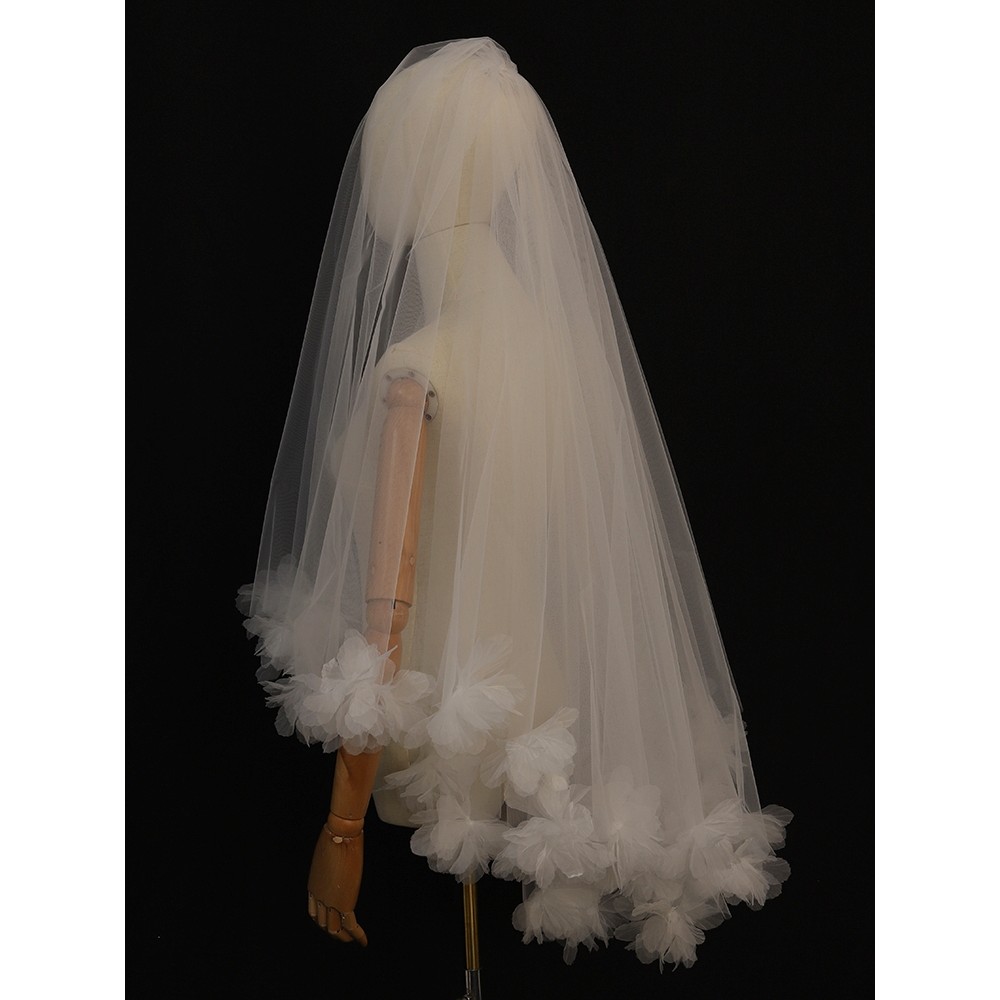 Casamento nupcial fantasia íris flor véu curto dupla camada pétala Mori colar certificado cocar acessórios de cabelo de