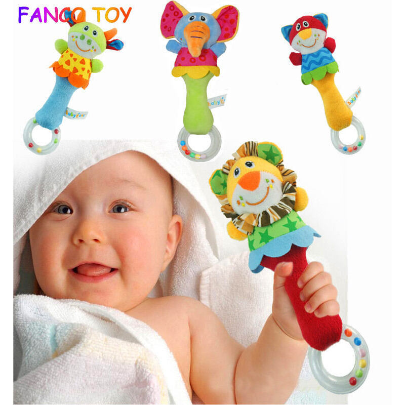Bebê Chocalhos Brinquedo Bonito Pelúcia Animal Mão Sinos Agarrando Bola Recém-Nascidos Elefante Leão Mordedor Anel Infan