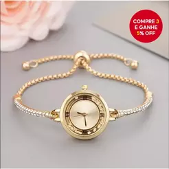Relógio feminino elegante com pulseira, detalhes de diamantes e numerais romanos, comprimento ajustável