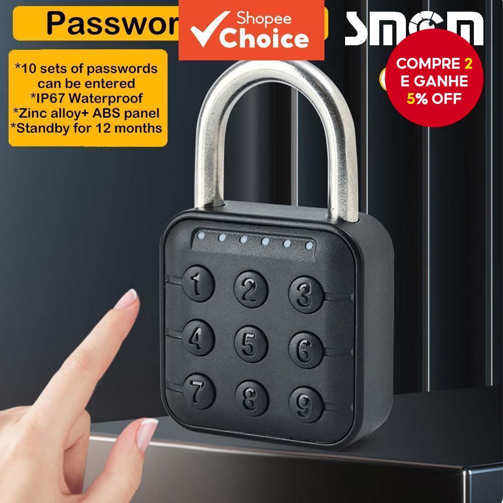 Cadeado de Senha Inteligente Trava Eletrônica Externa IP67 à Prova d'Água 10 Senhas para Portas de Armários 1 Unidade