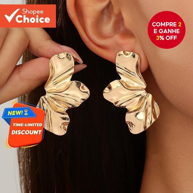 Brincos Minimalistas De Folha De Metal Para Mulheres , Joias Assimétricas Vintage , Estilo Boho