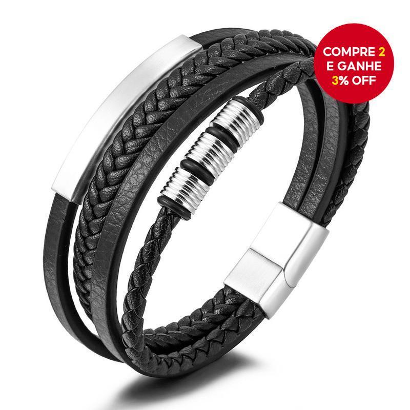 Pulseira Masculina Vintage De Couro De Aço Inoxidável Para Acessórios De Moda