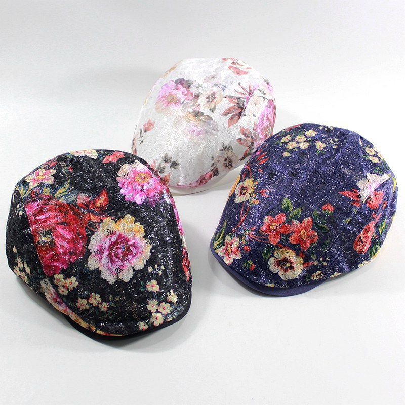 Boina de renda flor malha boina feminina primavera estilo fino literário pico boné feminino na moda rua na moda verão
