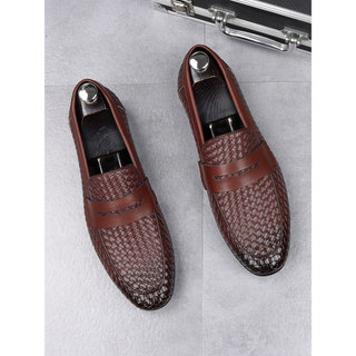 Verão sapatos de couro marrom masculino deslizamento-On britânico respirável apontou sapatos masculinos de sola macia Ca