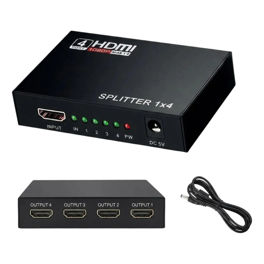 Divisor Splitter Hdmi 1x4 4k Distribuidor Sinal Vídeo 1 Entrada 4 Saídas - Para Tv Monitor Projetor Ps4 Pc Dvr Sky - Rep