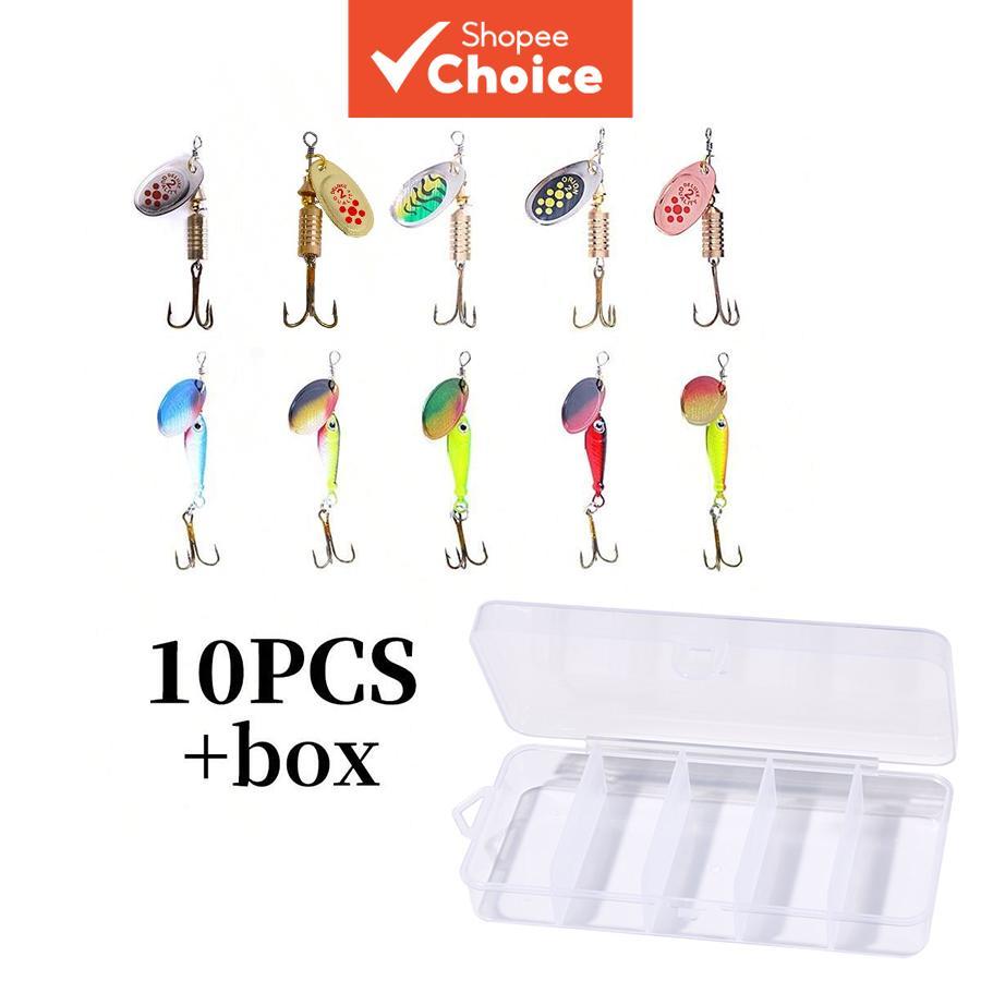 HENGJIA Novo Isca Spinner Metálica 10 Unidades com Caixa, Sequências, Crankbait, Iscas Spinner para Dourado, Truta,